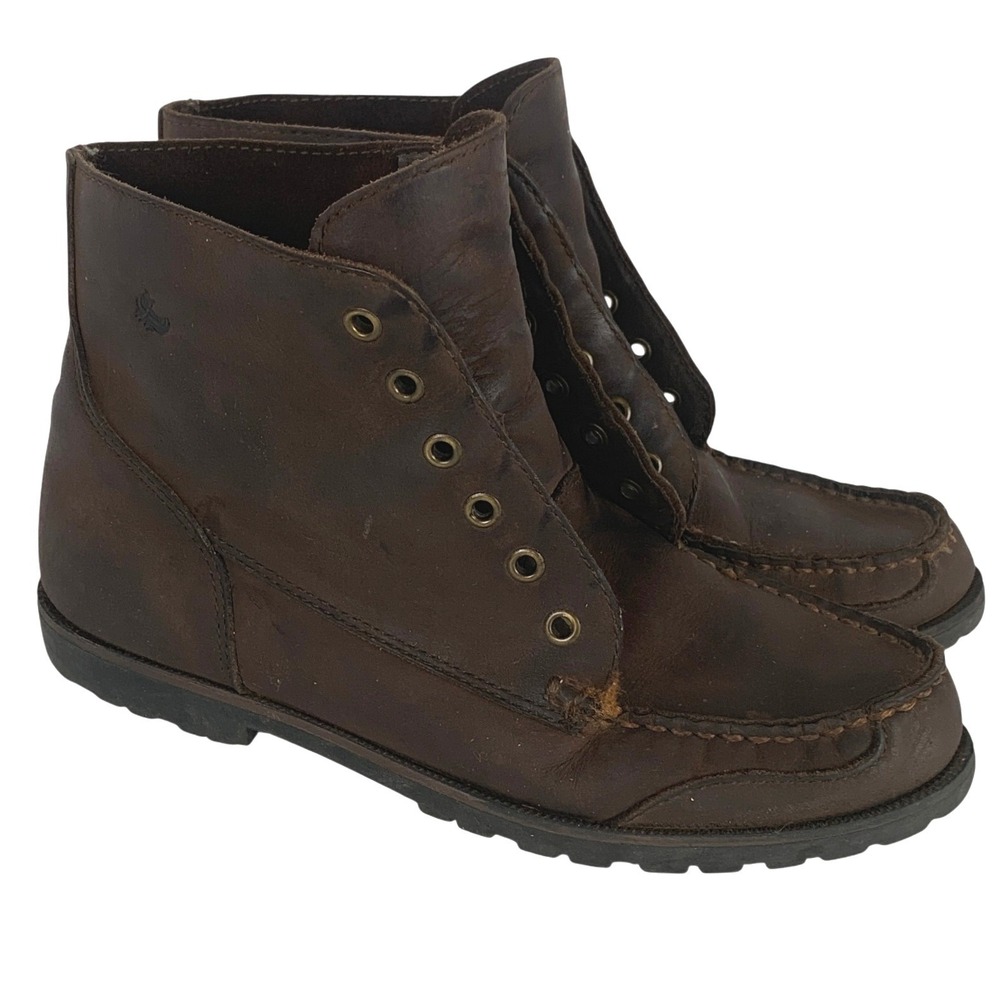 GH BASS Leather Moc Toe Ankle Boots Women's 8.5M Brown Lug Sole Q471 Rugged